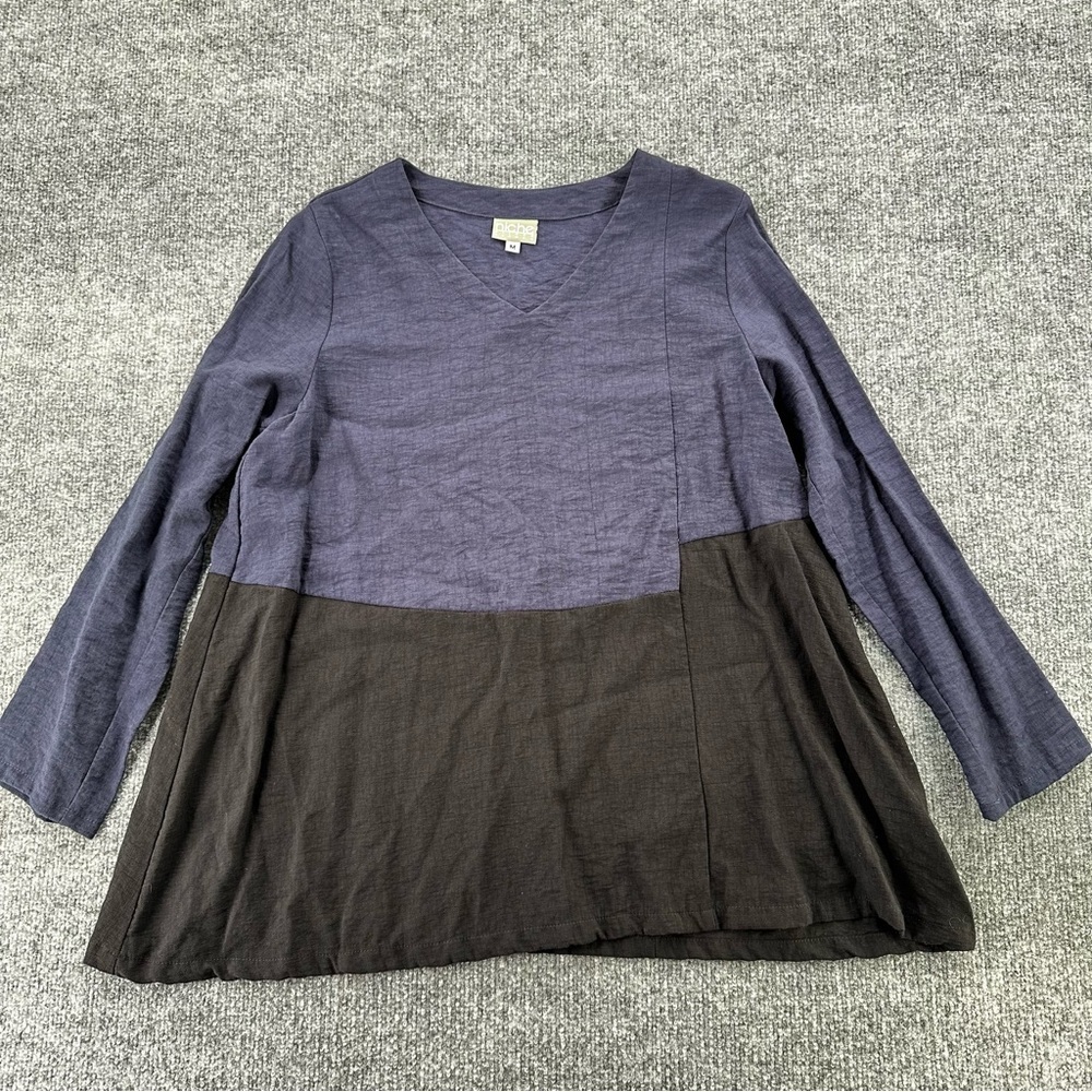 Niche Nilgun Derman Top Womens M Colorblock Blue‎ Black Lagenlook Textured Tunic